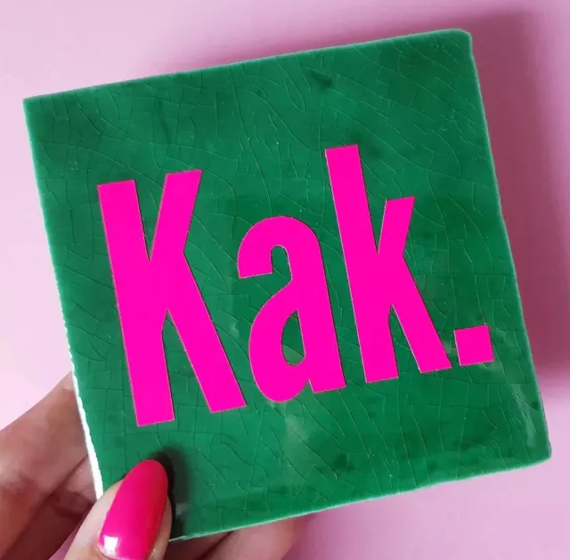 Amiek tegeltje KAK groen roze spreuktegel