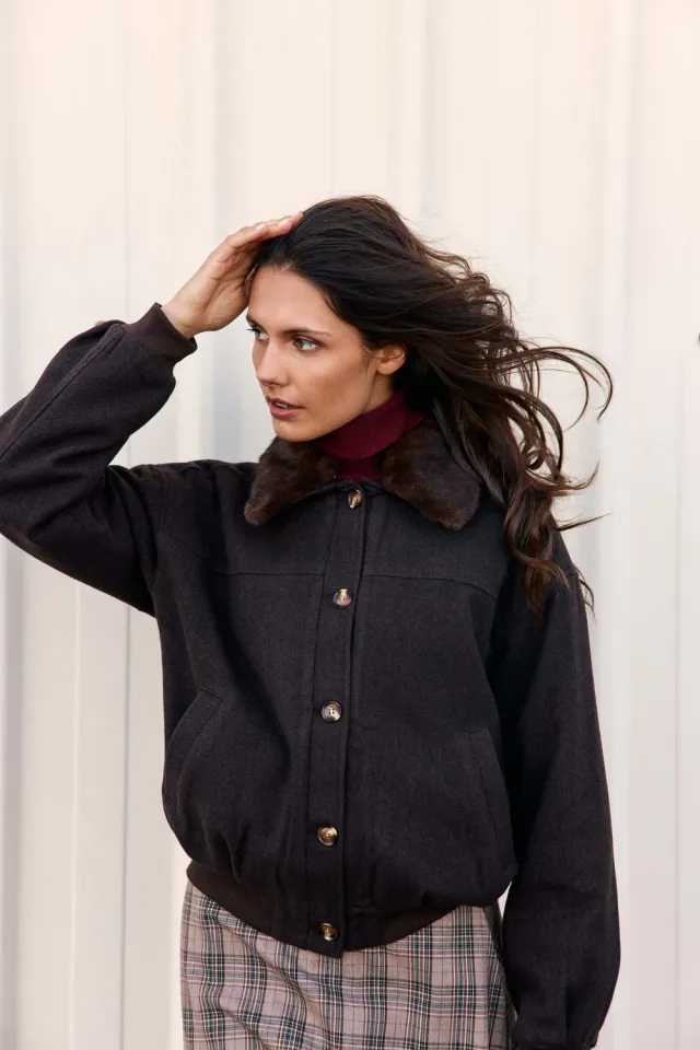 La Petite Etoile Videl blouson bruin afneembare kraag