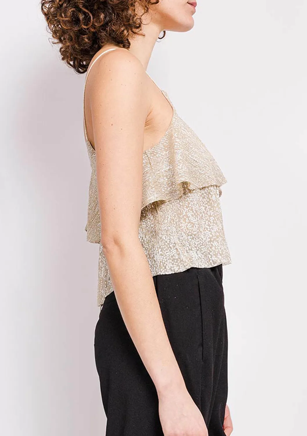LOVEDRUNKY Top Shiny top goud met glitter lurex