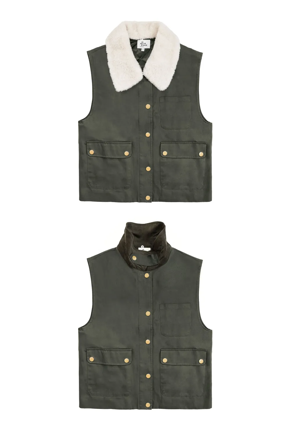 La Petite Etoile Vanck mouwloos vest kaki polokraag
