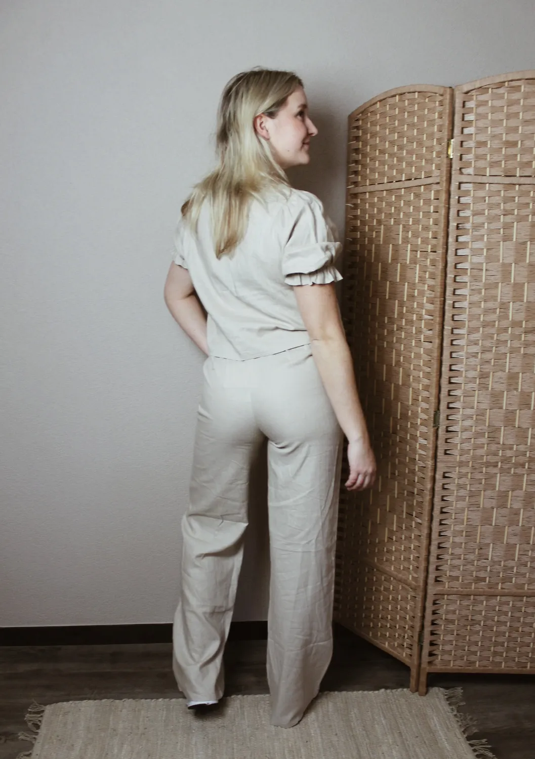 LOVEDRUNKY Linnen broek beige wide leg