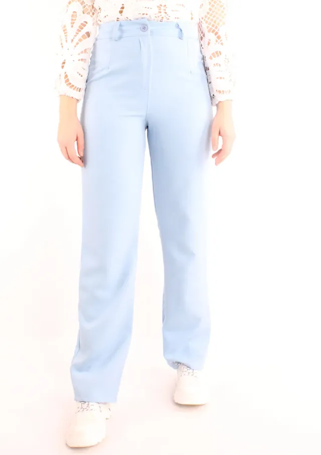 LOVEDRUNKY Riley pantalon blauw straight hoge taille