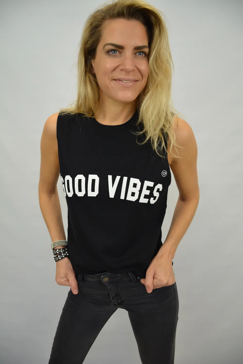 LOVEDRUNKY Good Vibes tanktop zwart opdruk
