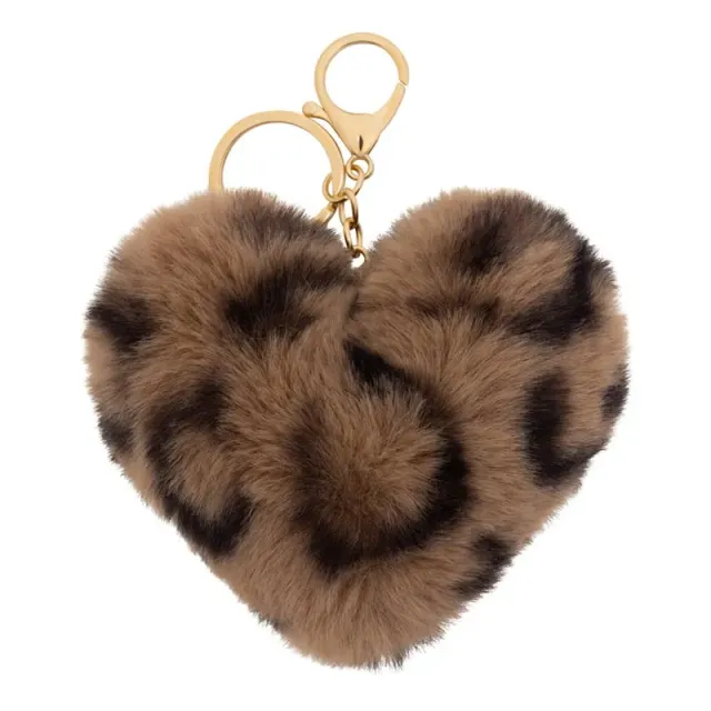 Amiek Fluffy Hearts Brown Leopard sleutelhanger bruin panter