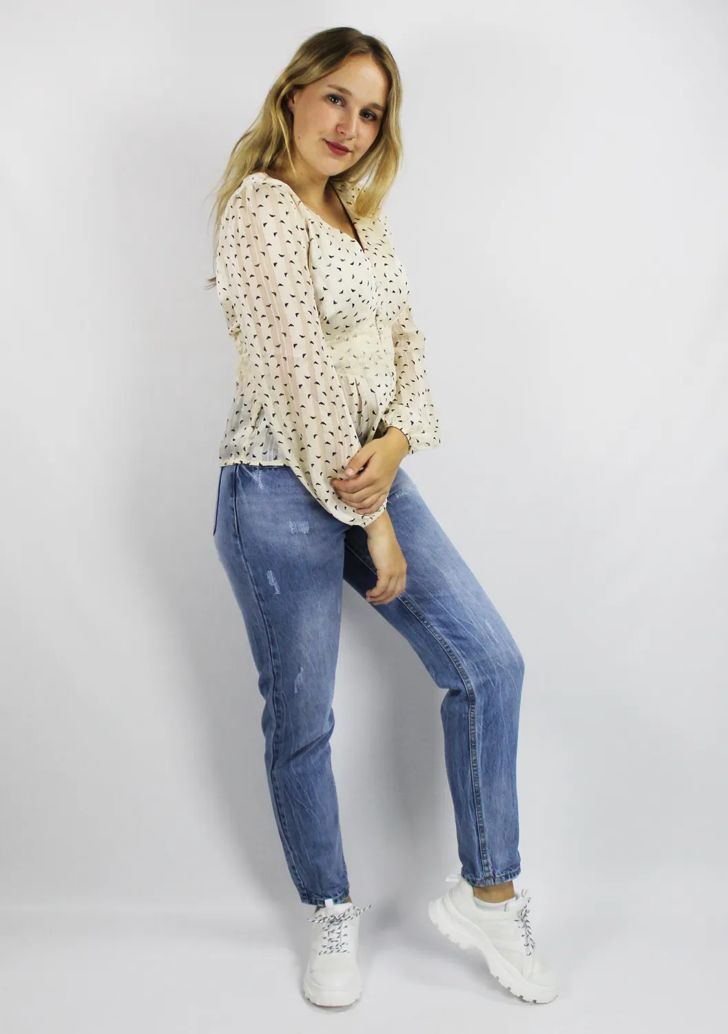 LOVEDRUNKY Birds blouse beige kanten taille
