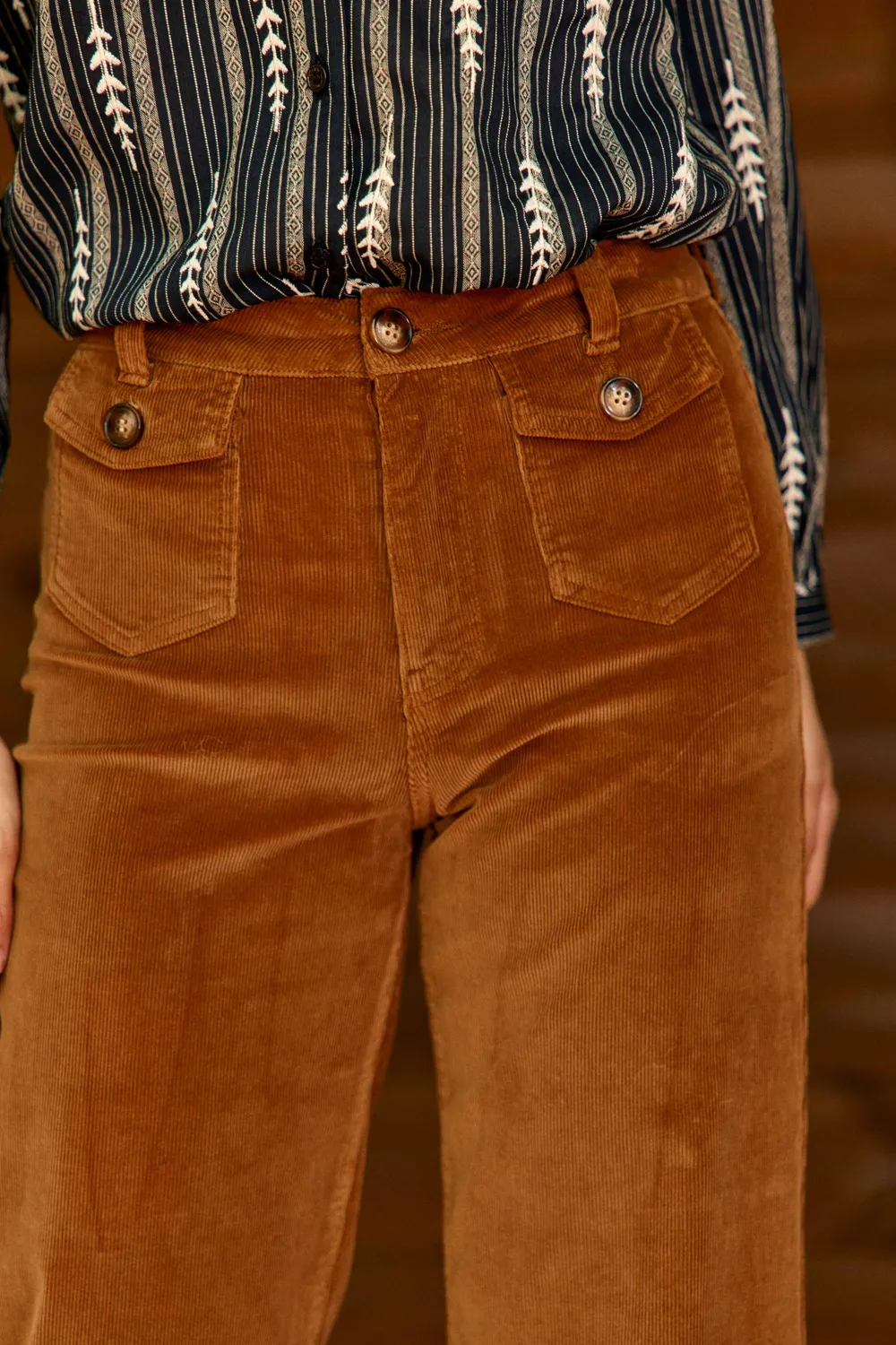 La Petite Etoile Peyton broek camel flare corduroy