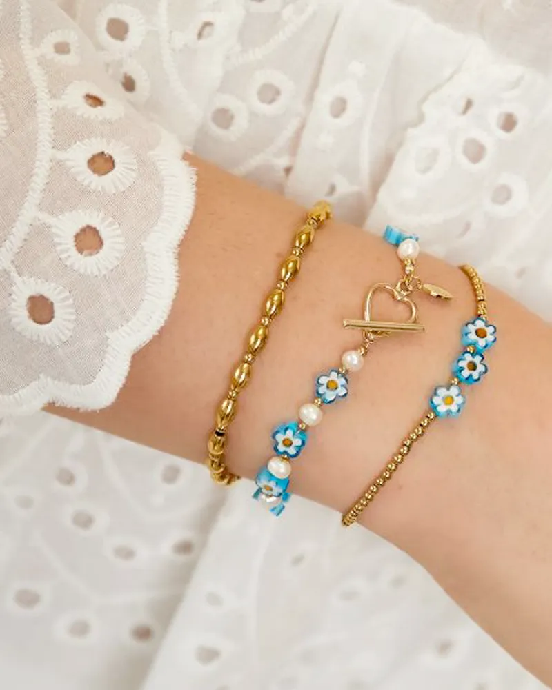 LOVEDRUNKY Flowers Beach blauwe armband 18 cm