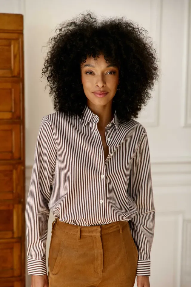 La Petite Etoile Carine blouse bruin ecru rechte pasvorm