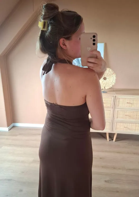 LOVEDRUNKY Maxi Jurk Gesp jurk bruin halter goud