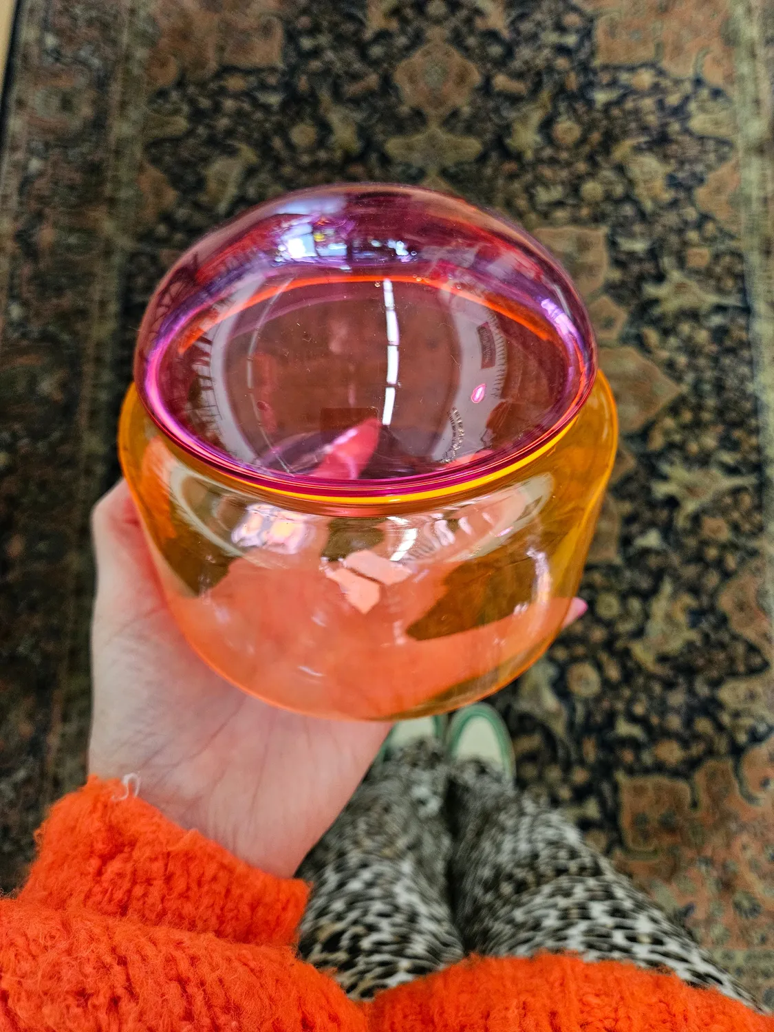 Amiek Glazen Pot snoeppot roze oranje 14 cm