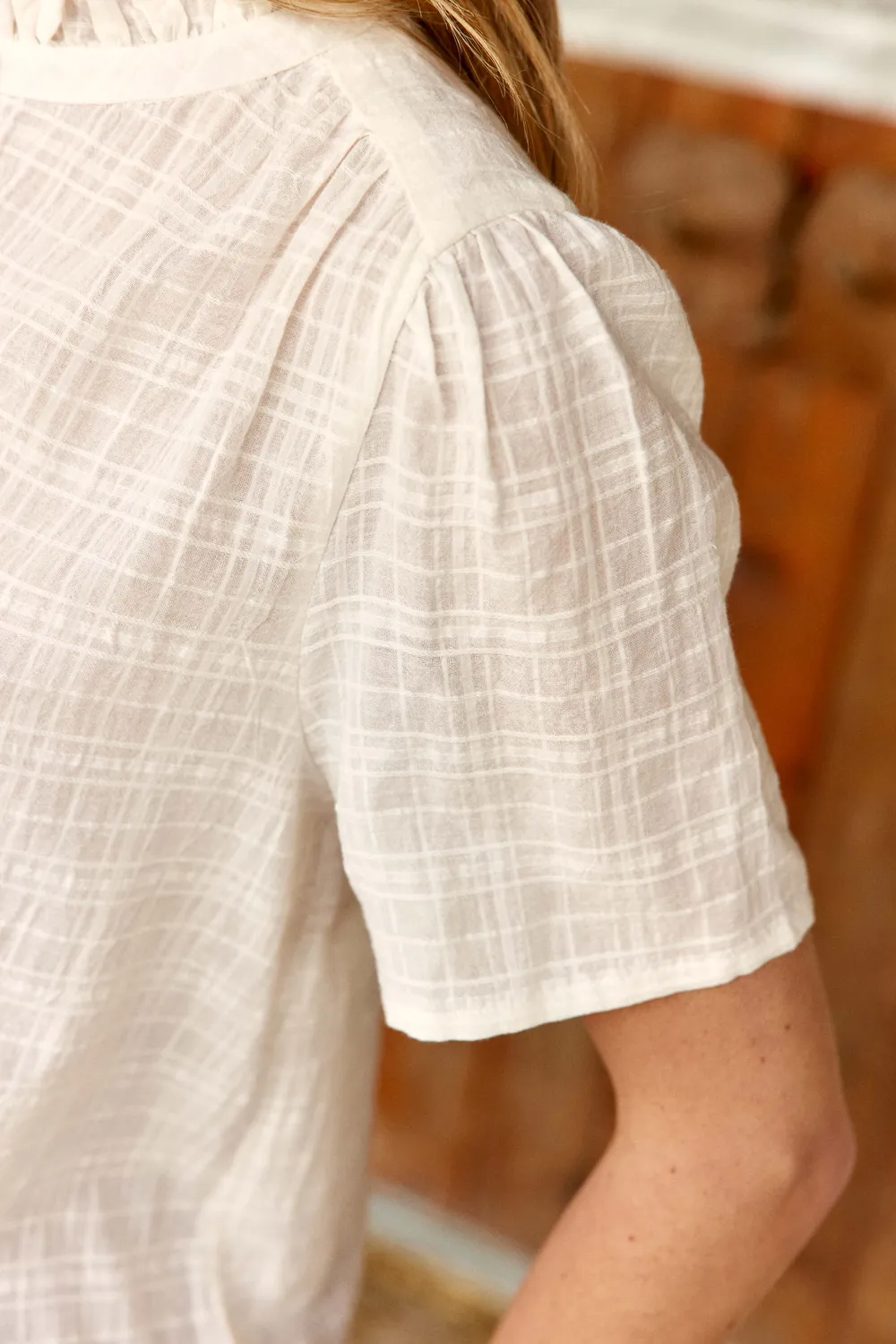 La Petite Etoile Bentley blouse ecru ruitjes katoen