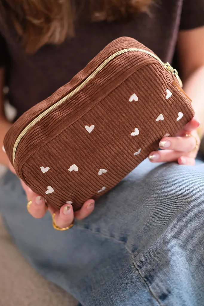 Amiek Cosmetic Bag toilettas chocolate bruin ribstof
