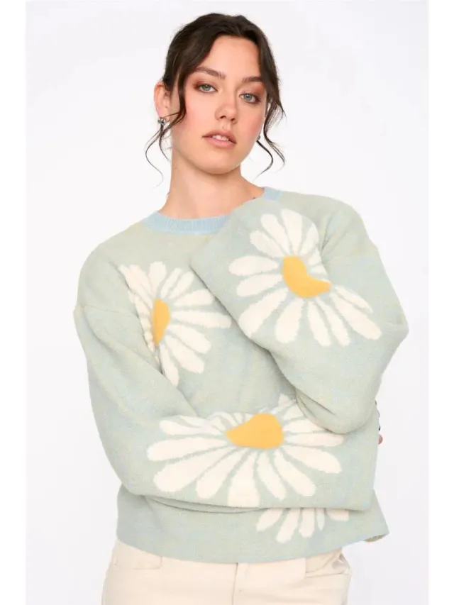 Amiek 24C Madelief trui mint met madelief