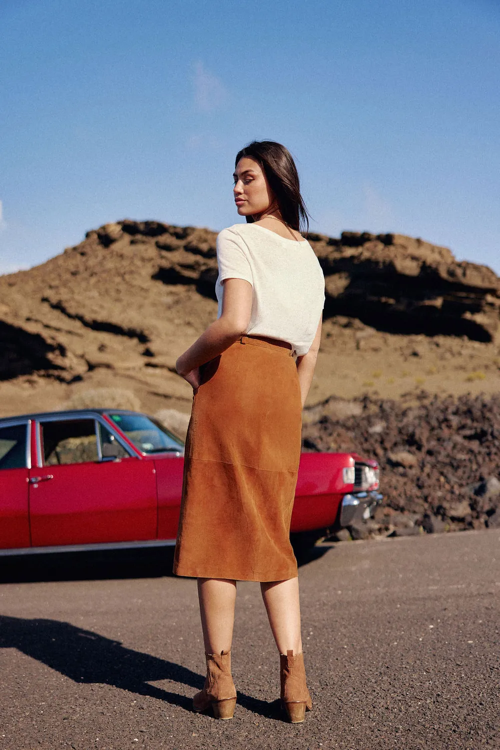 La Petite Etoile Felicia rok midi suede sand