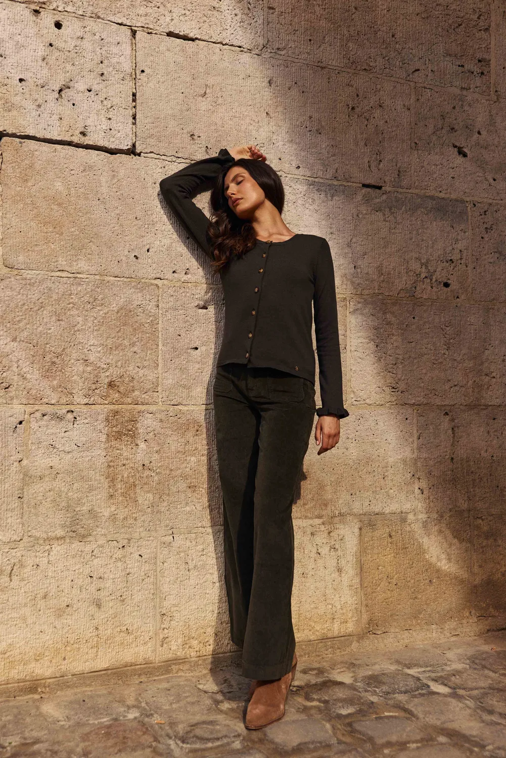 La Petite Etoile Atlanty broek kaki wijd ribfluweel