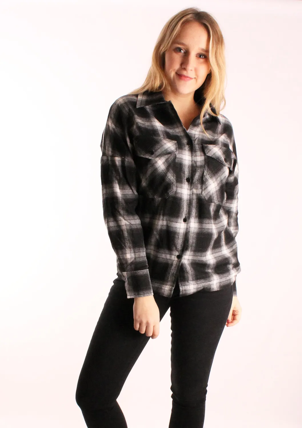 LOVEDRUNKY Blouse Geruit blouse zwart ruit borstzakken