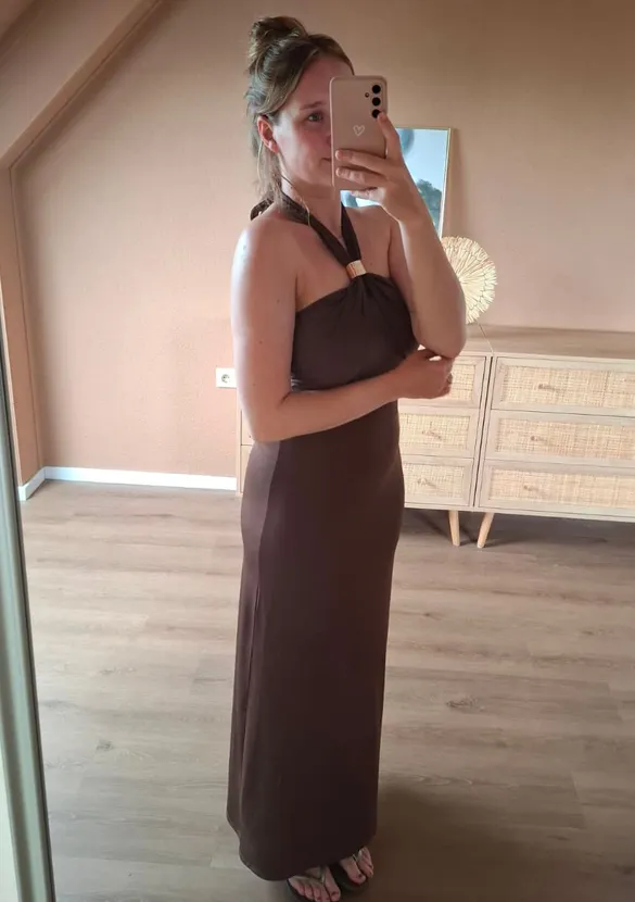 LOVEDRUNKY Maxi Jurk Gesp jurk bruin halter goud