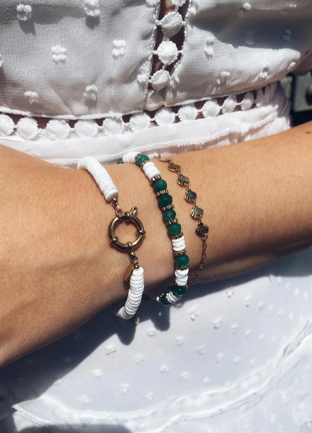 LOVEDRUNKY Armband Beach armband wit groen 16,5cm