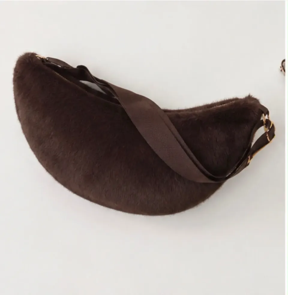 Amiek Fluffy Moon Bag schoudertas donkerbruin fluffy