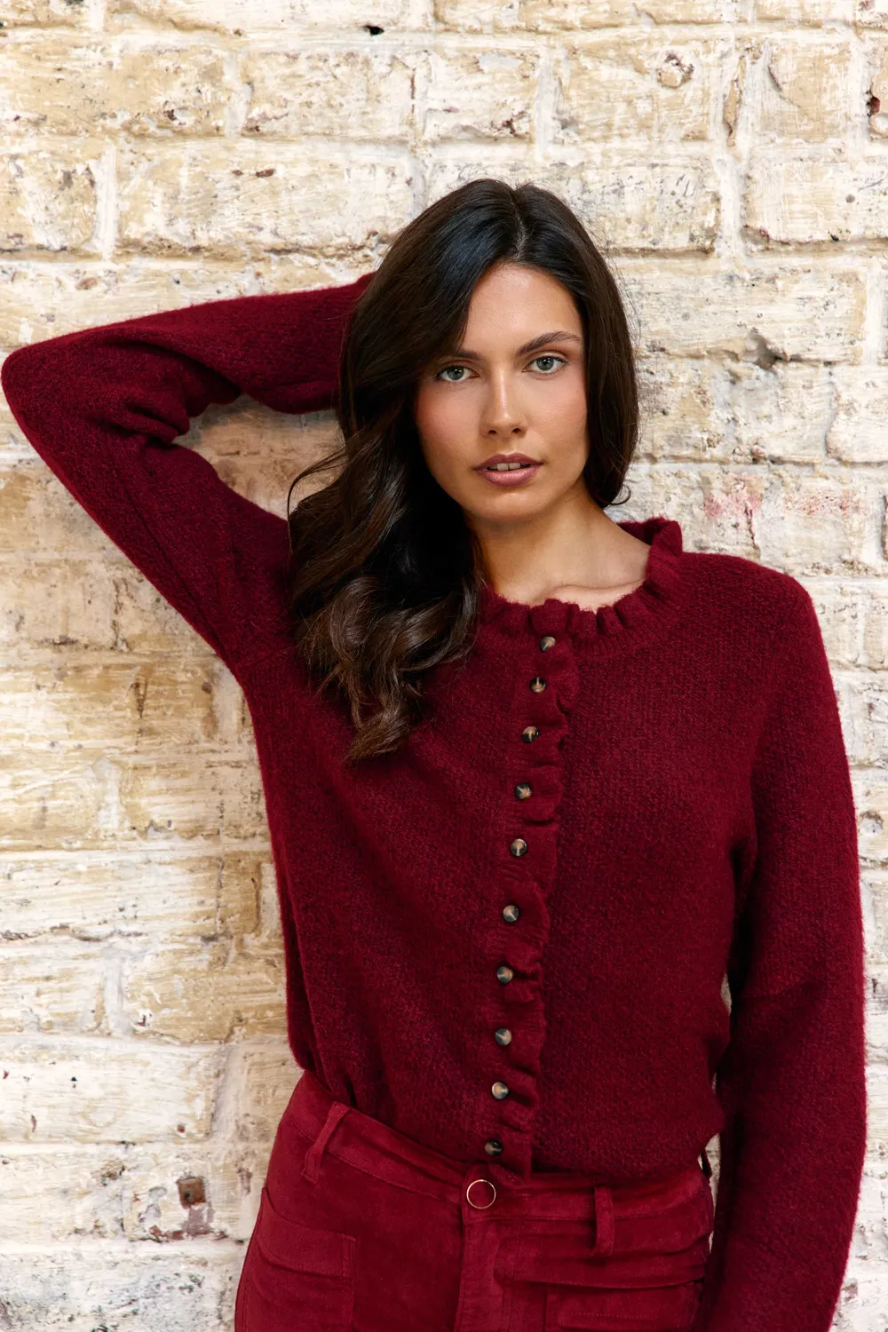 La Petite Etoile Mudya gilet brique honingraat met volant