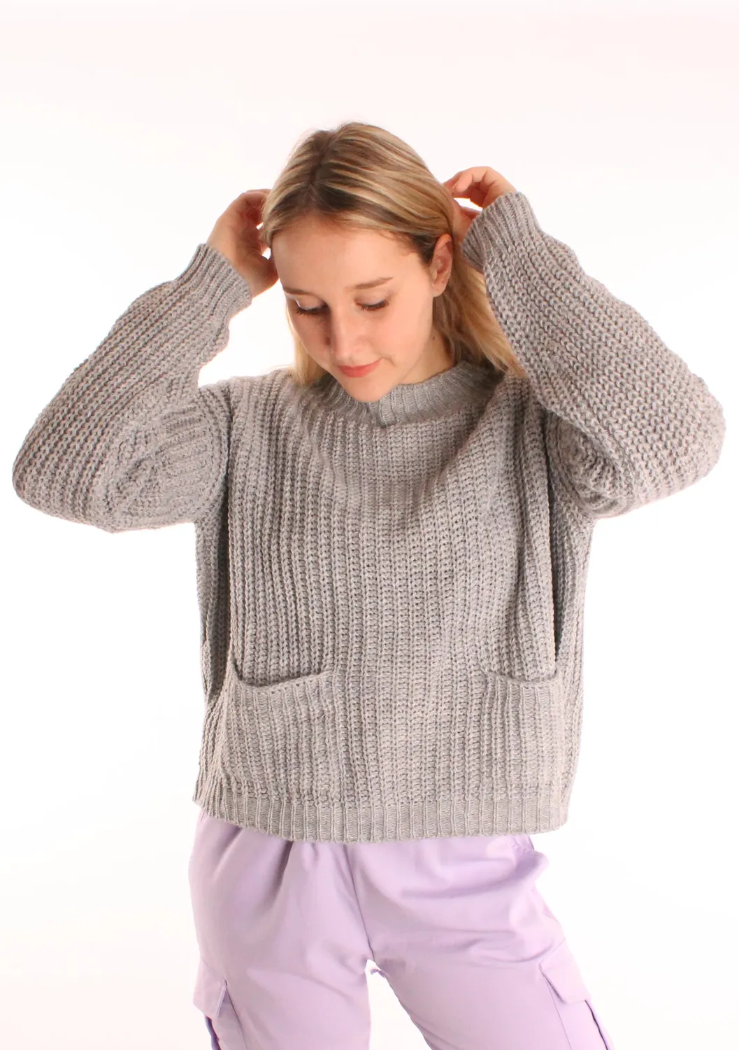 LOVEDRUNKY Pockets sweater grijs one size zakken