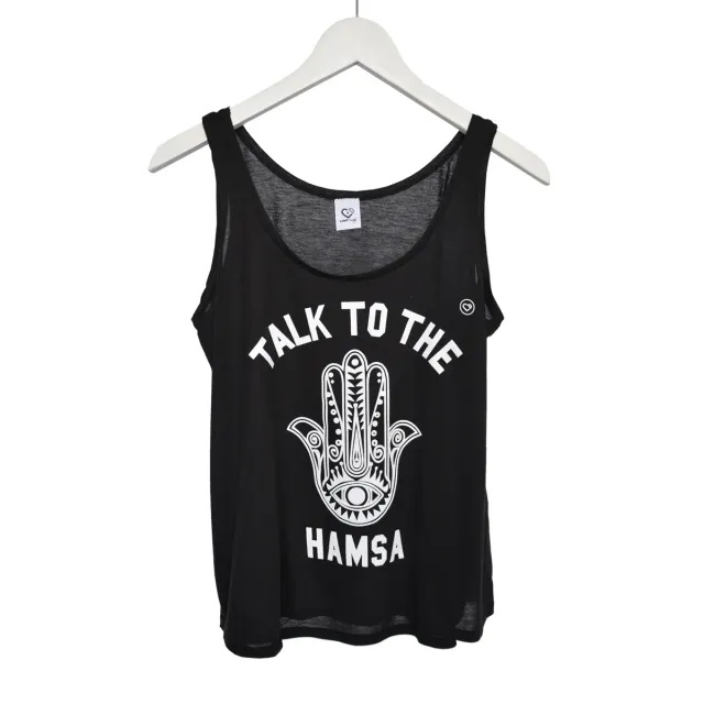 LOVEDRUNKY Hamsa high/low tanktop zwart organic