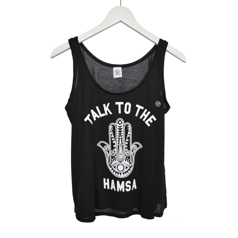LOVEDRUNKY Hamsa high/low tanktop zwart organic