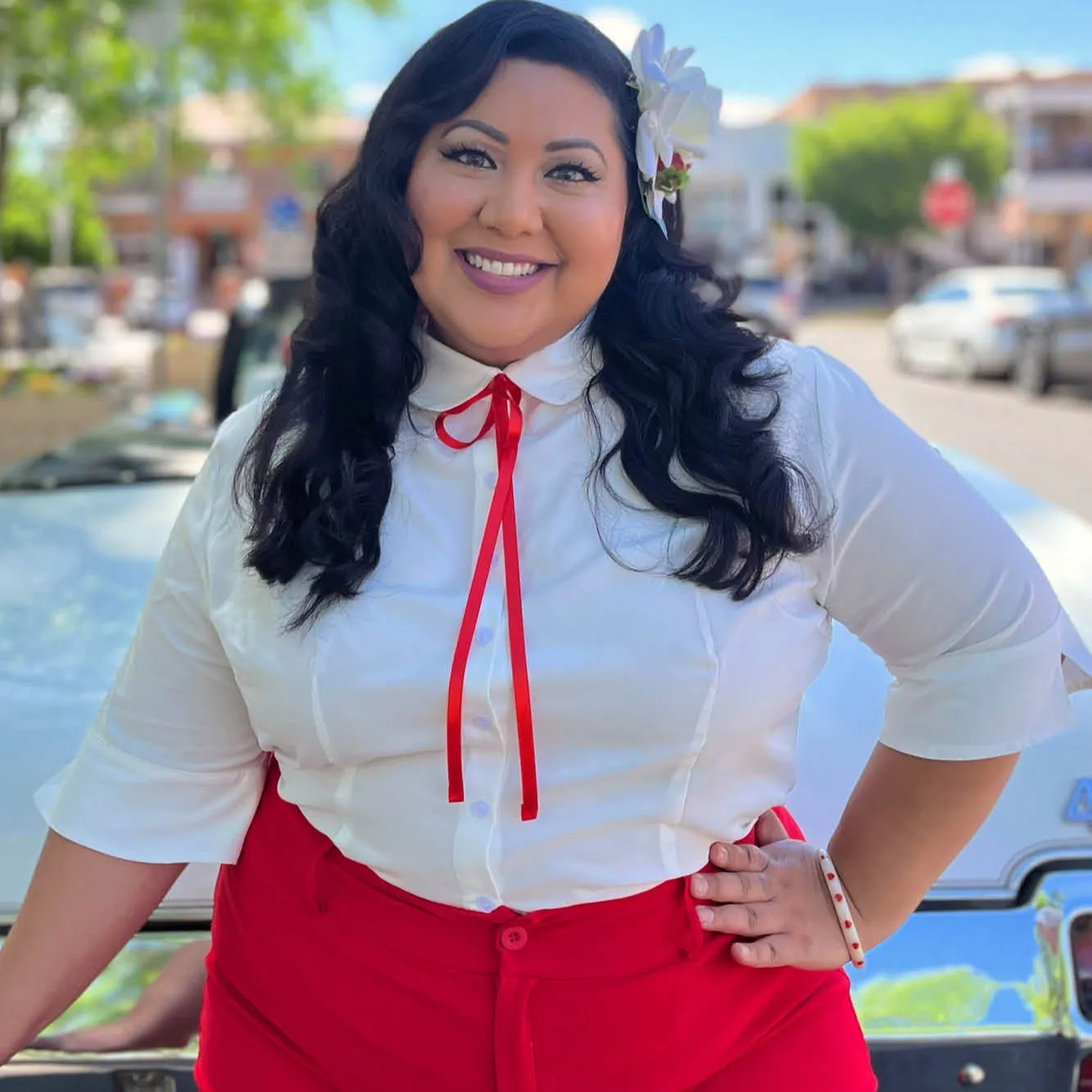 Tatyana Lori Ann blouse wit strikjes 3/4 mouw