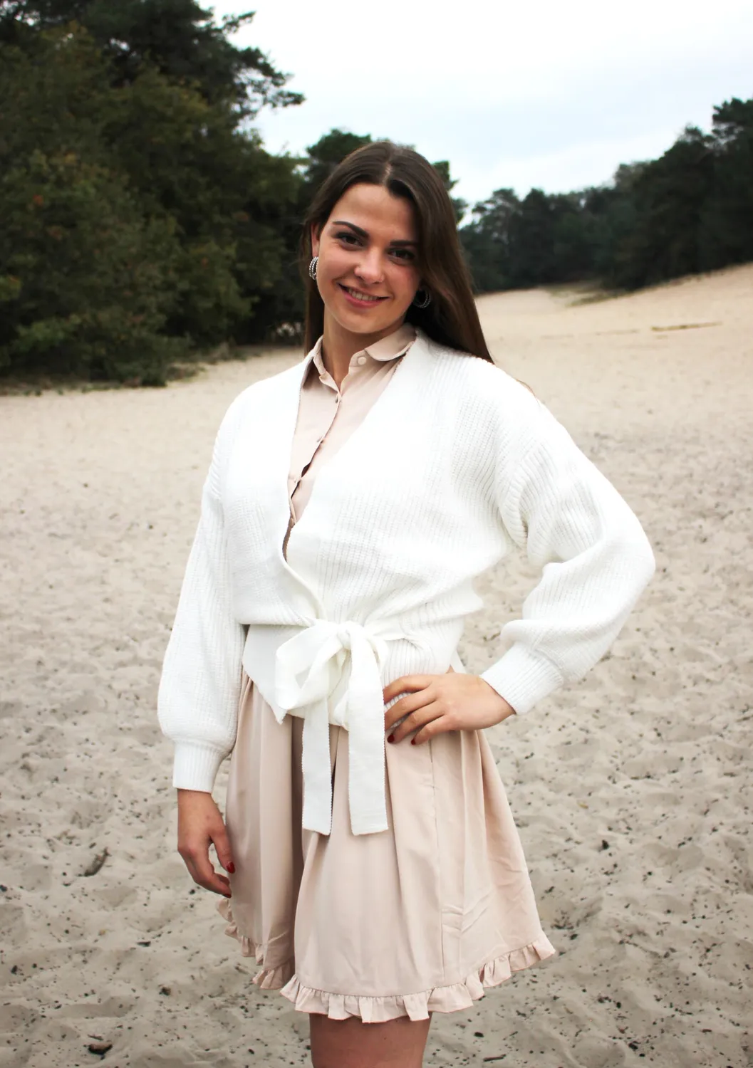 LOVEDRUNKY Shirt Jurk beige met zakken