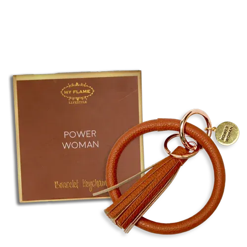 Amiek Power Woman sleutelhanger bruin vegan leer polsband