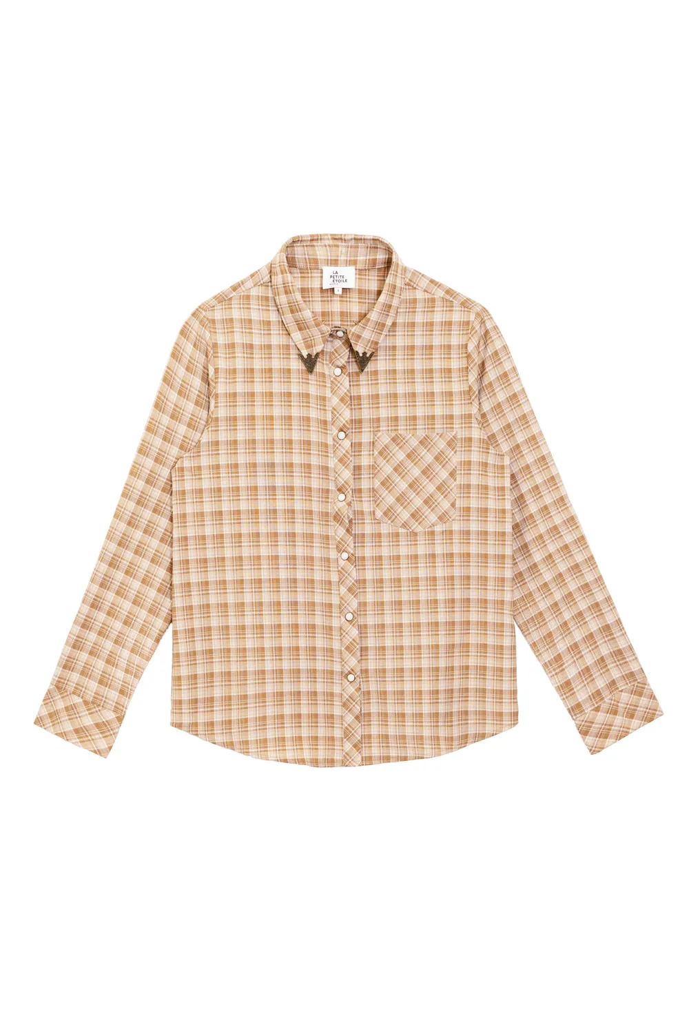 La Petite Etoile Claudia blouse ecru-beige ruit borduursel