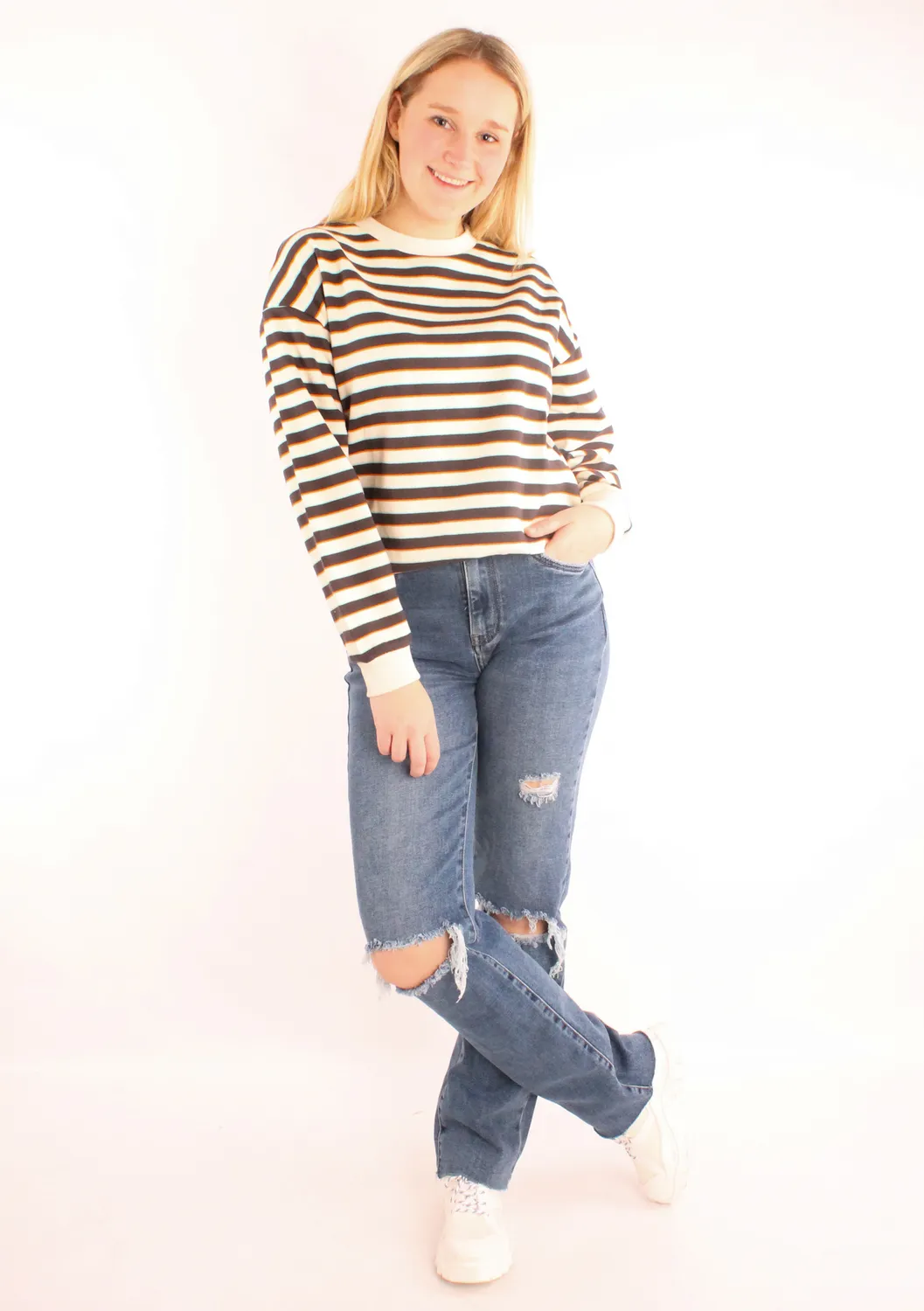 LOVEDRUNKY Gestreept creme trui boxy fit