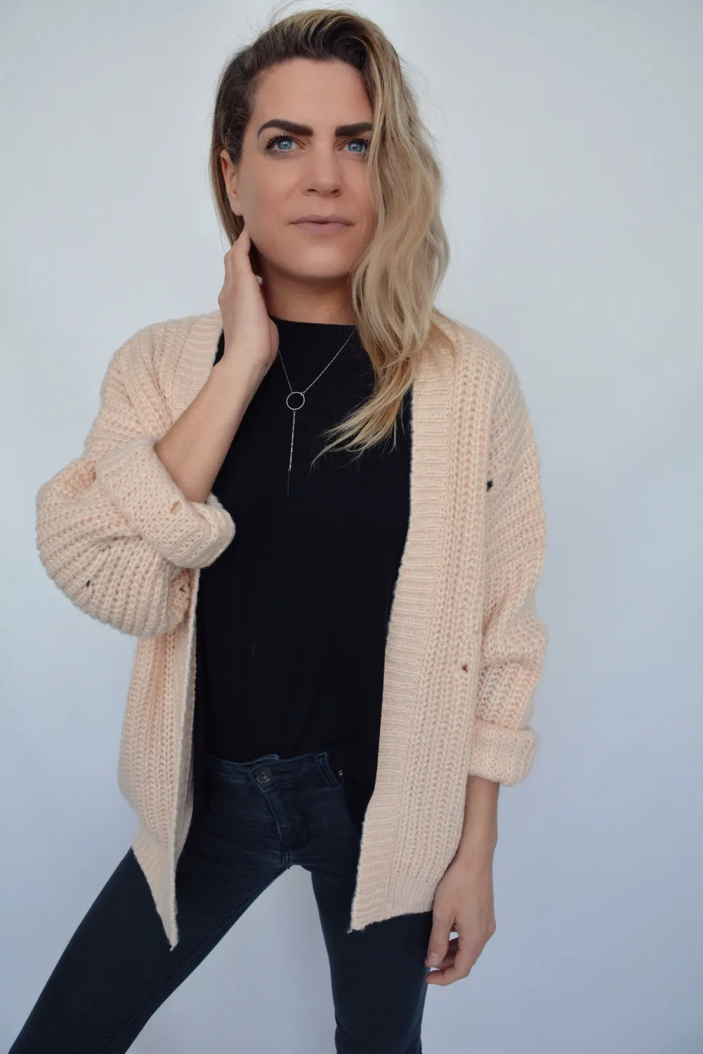 LOVEDRUNKY Knit Cardigan vest zalm one size dik gebreid