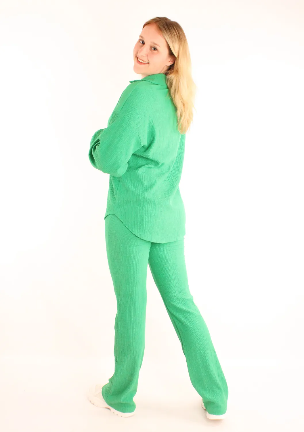 LOVEDRUNKY Coco broek groen flared hoge taille