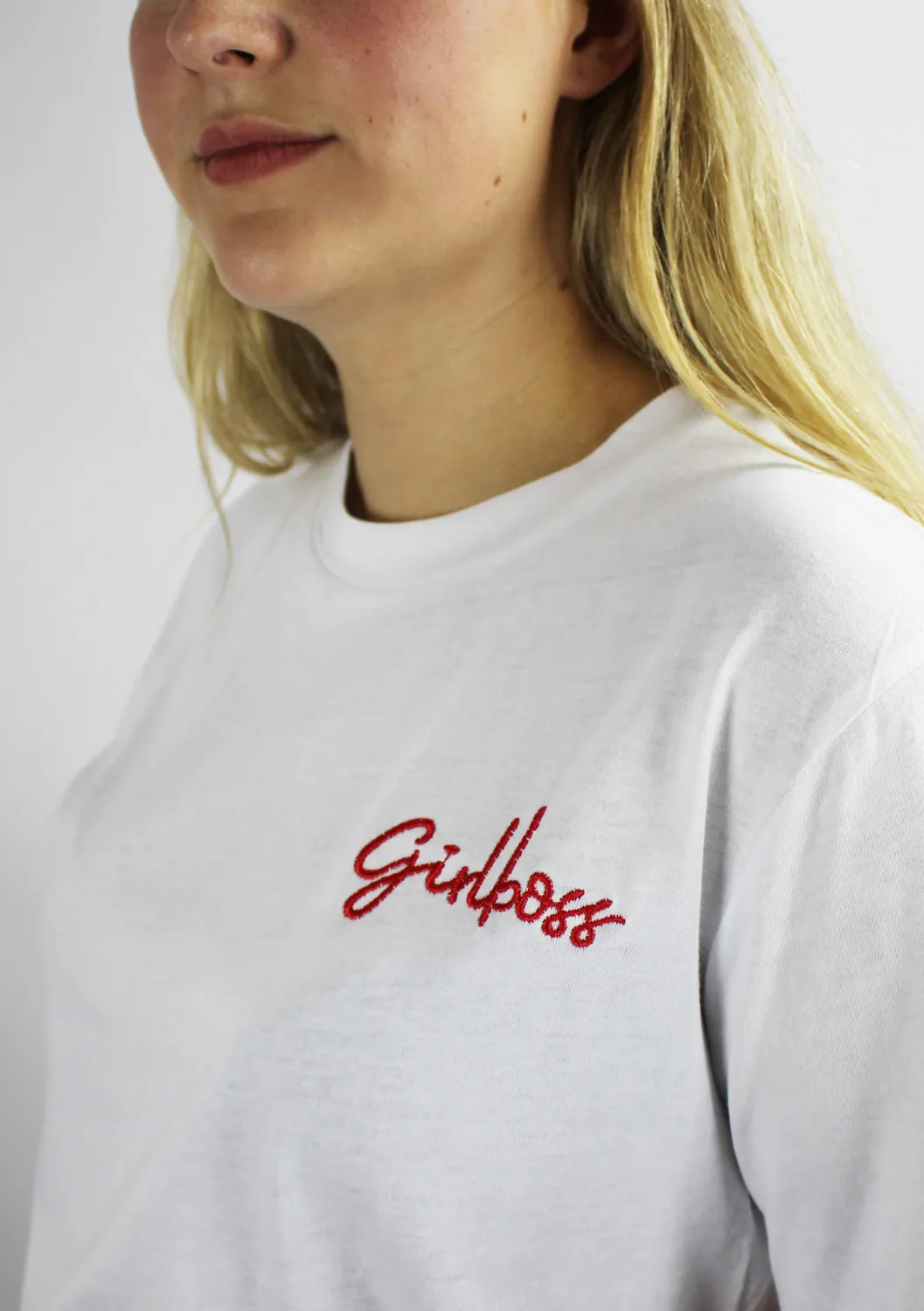 LOVEDRUNKY T-shirt Girlboss shirt rood borduursel