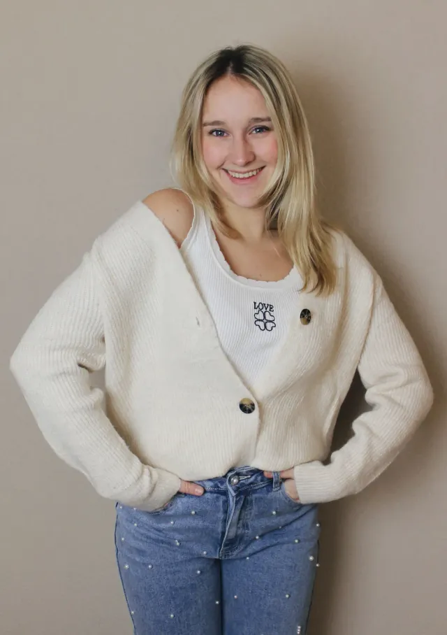 LOVEDRUNKY Cozy vest beige zacht fijnbreisel