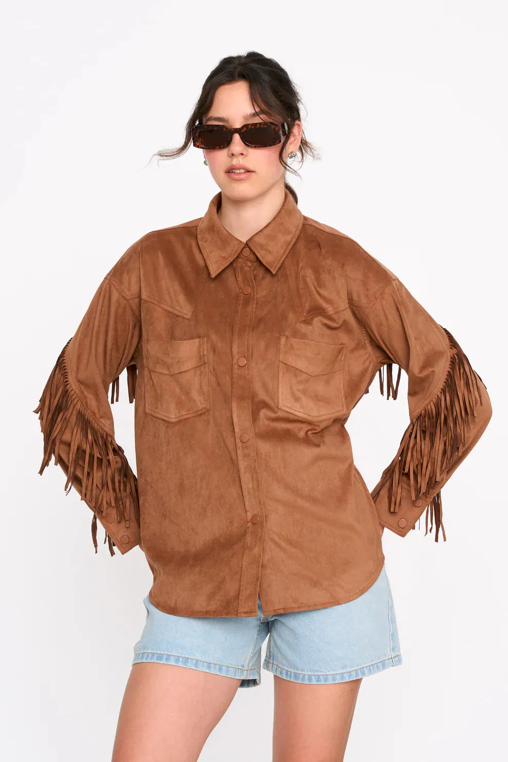 Amiek 24c Blouse Western camel vegan leer