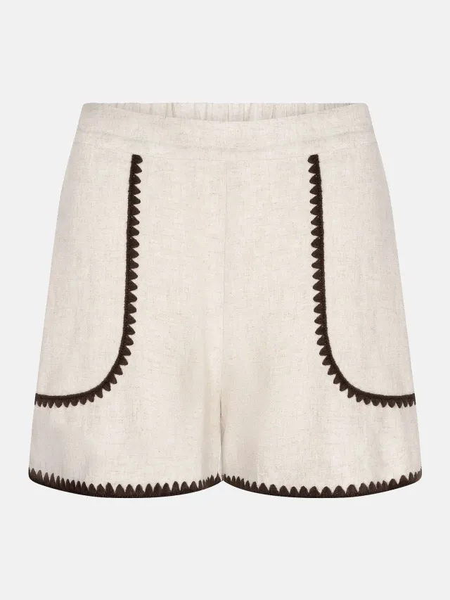 Amiek Nola short ecru katoen-linnen borduurrand