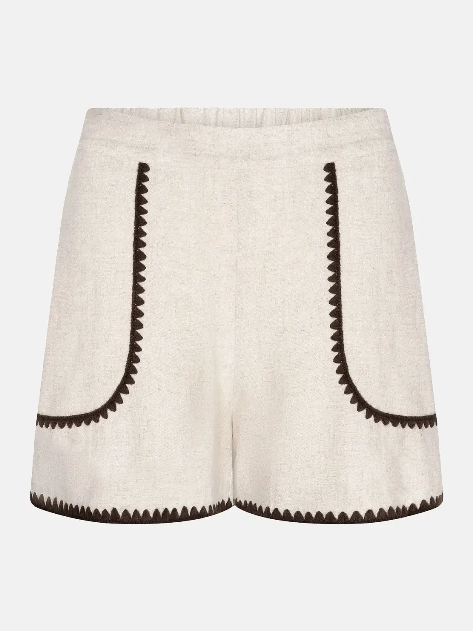 Amiek Nola short ecru katoen-linnen borduurrand