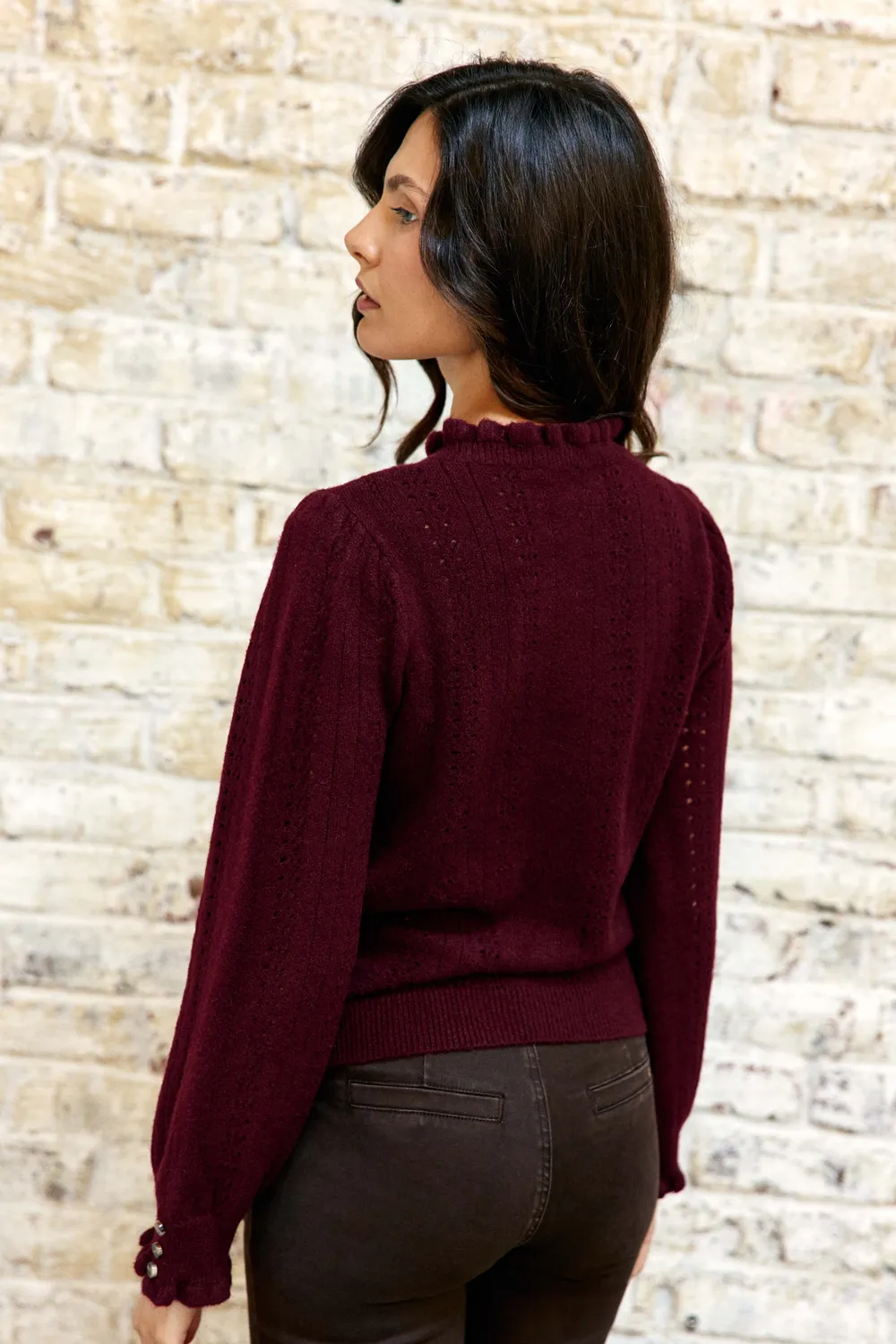 La Petite Etoile Maxine trui bordeaux ajour volant
