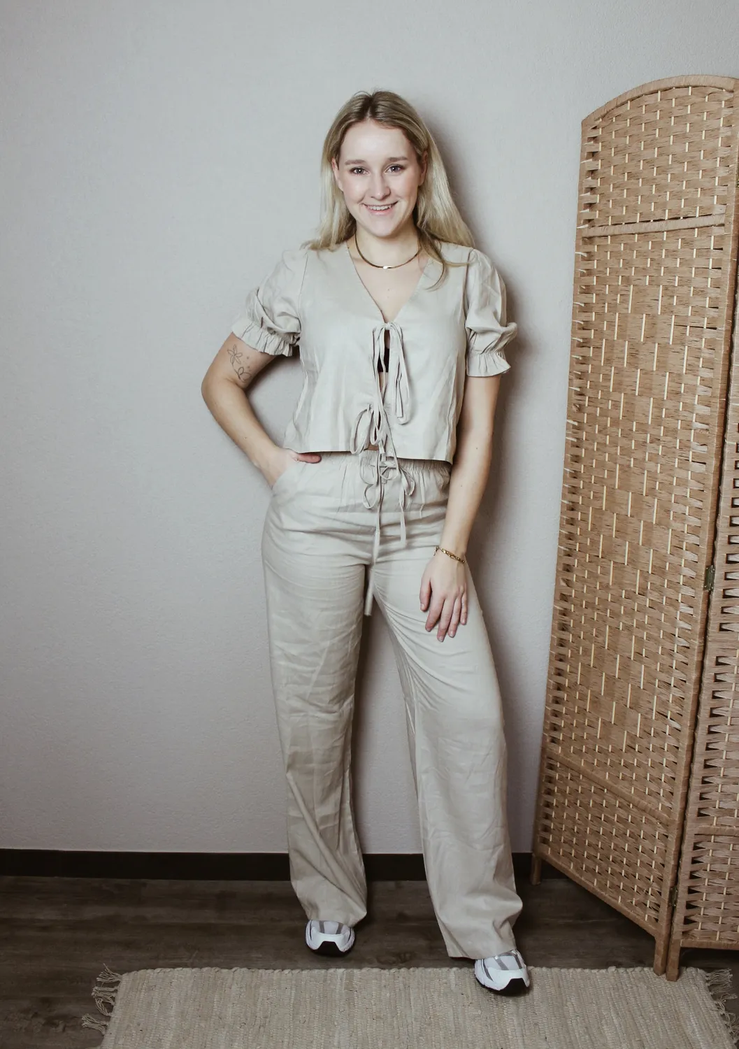 LOVEDRUNKY Linnen broek beige wide leg
