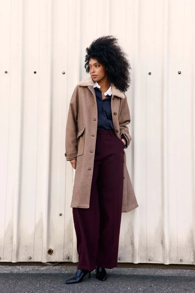 La Petite Etoile Nattis lange mantel taupe bontkraag