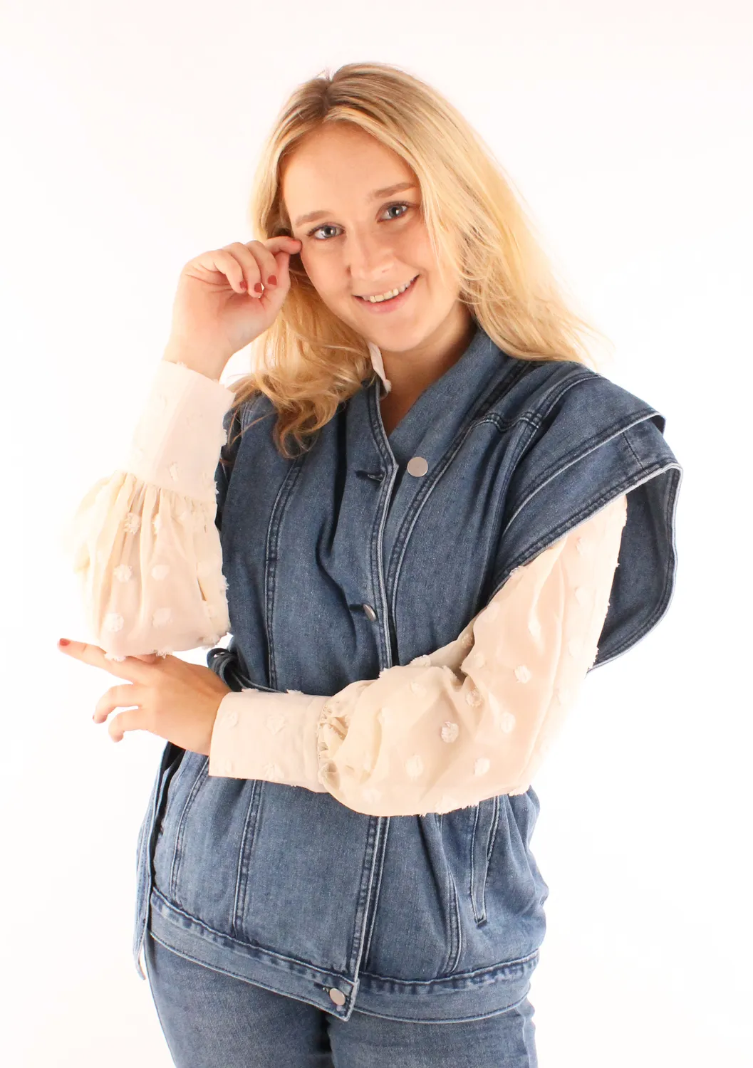 LOVEDRUNKY Biker gilet Denim blauw met ceintuur