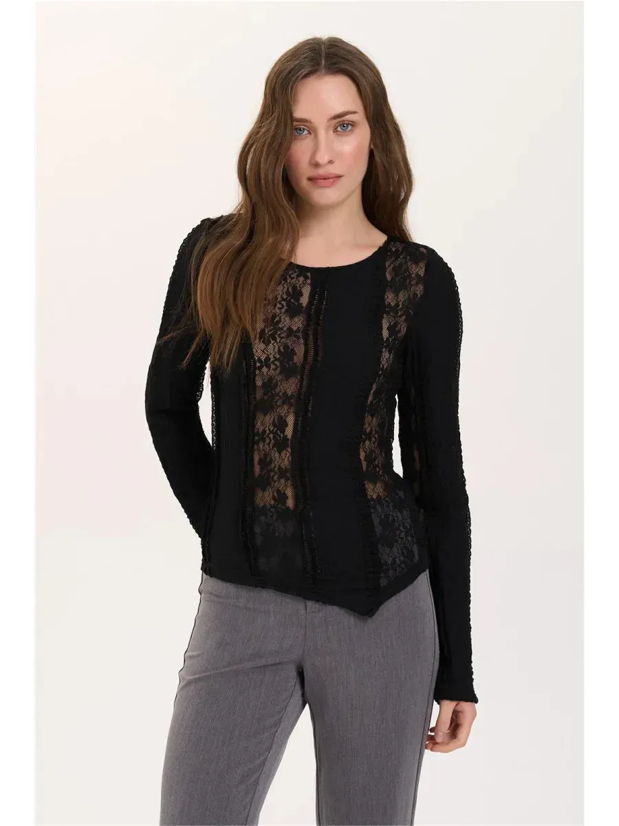 Amiek 24c Jaylin top zwart katoenmix kant