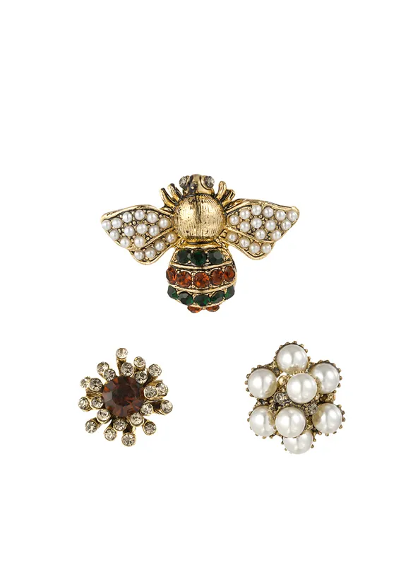 LOVEDRUNKY Bij broches goud bruin 3 stuks