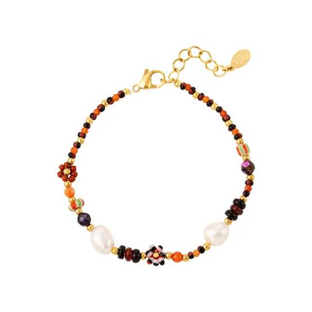 LOVEDRUNKY Flower Power Armband Goud-Rood 17 cm