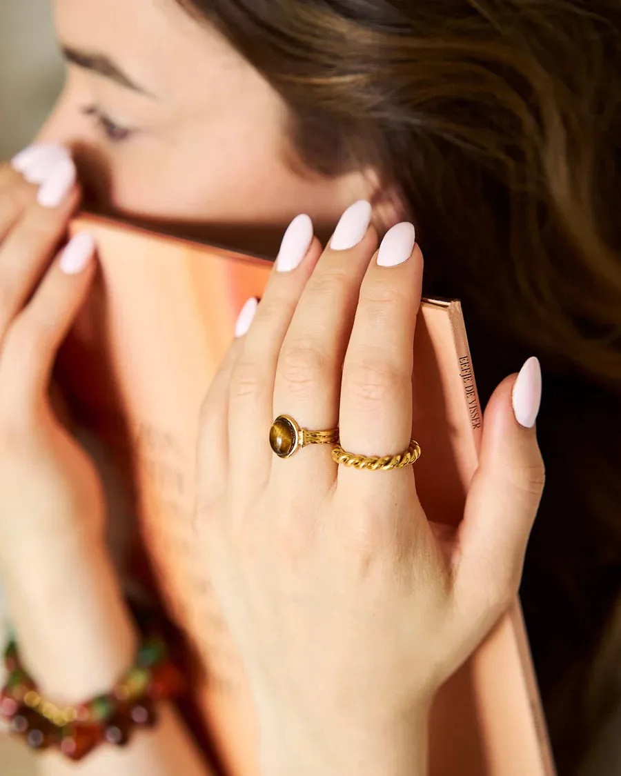 Amiek Ring Brown Stone ring bruin tijgeroog verstelbaar