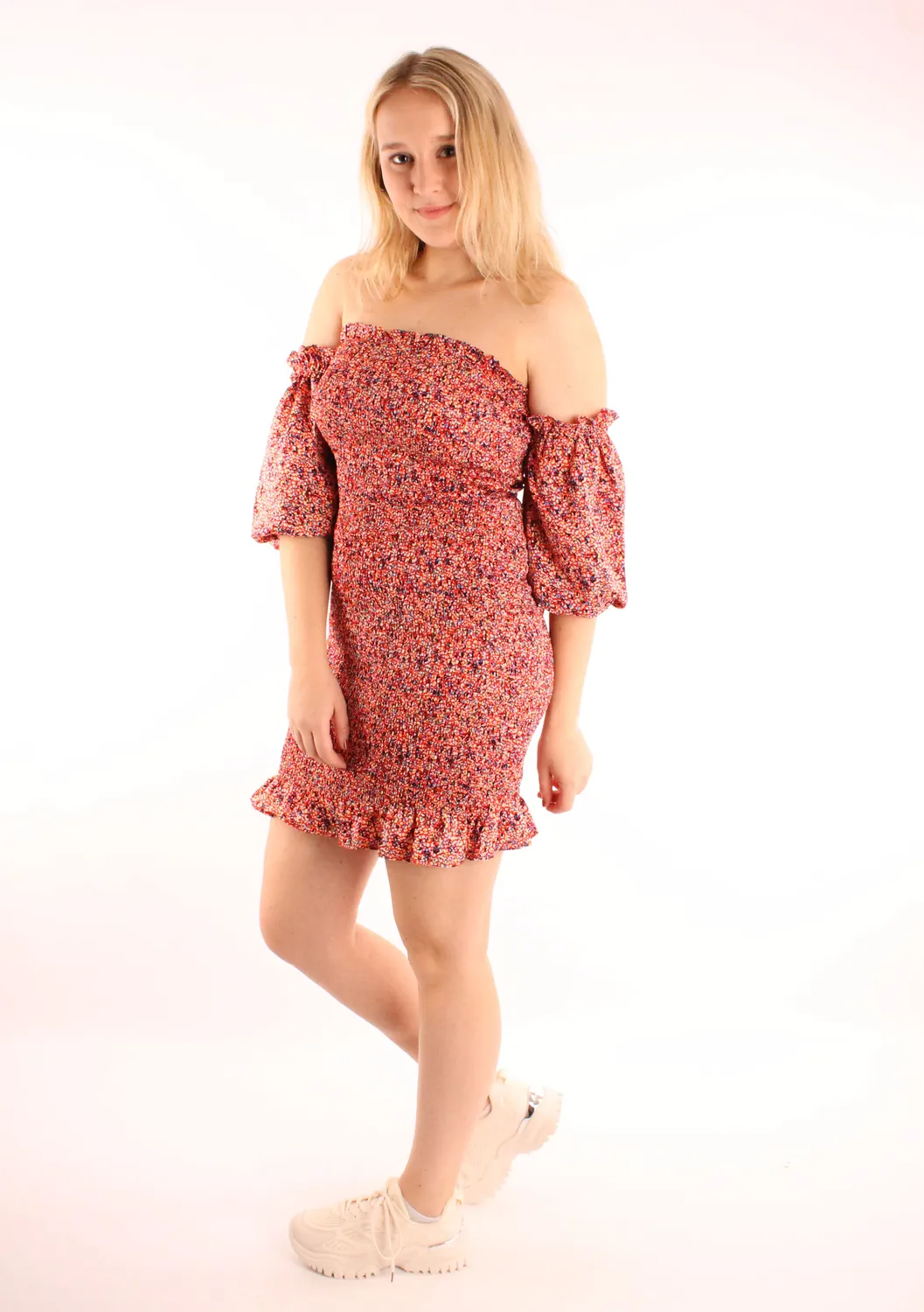 LOVEDRUNKY Off Shoulder jurk rood smock