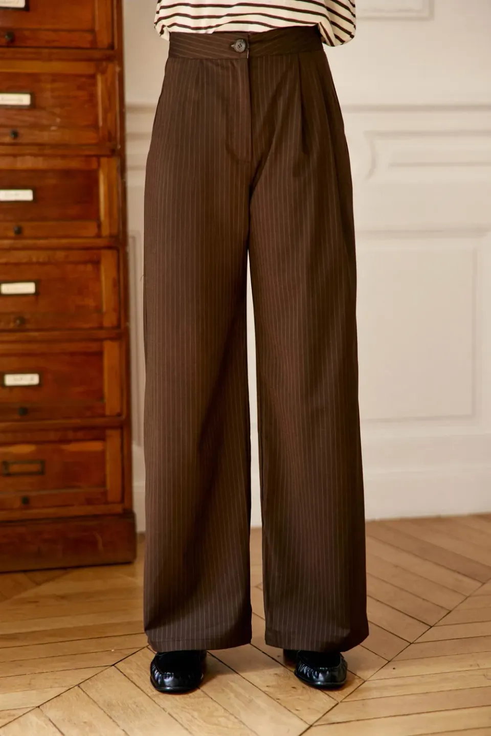 La Petite Etoile Paoline broek bruin-ecru wijde pijp