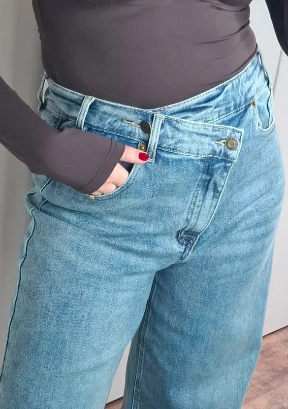 LOVEDRUNKY Wide Leg Button jeans blauw stretch